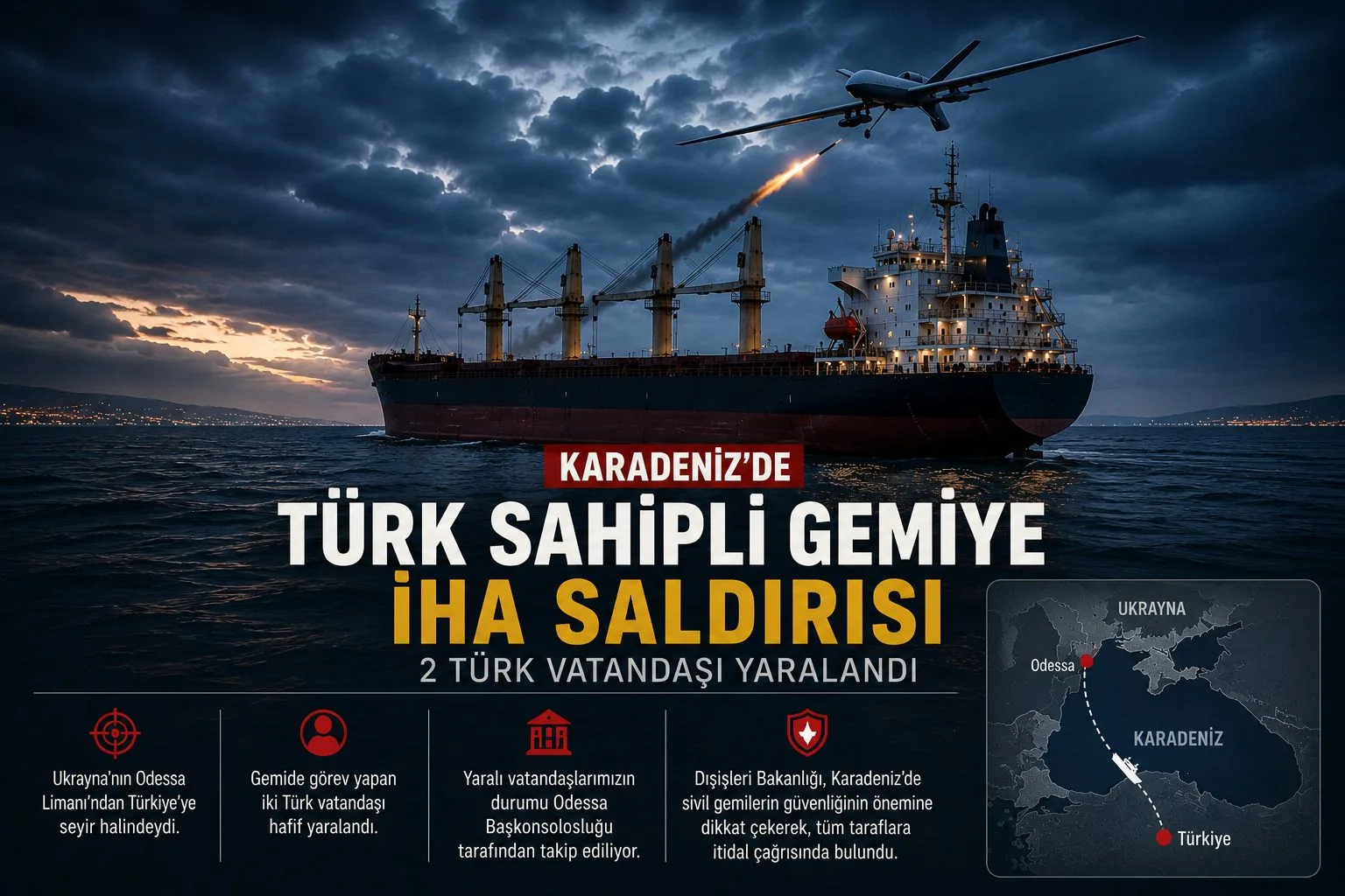 Karadeniz’de Türk Sahipli Kuru Yük Gemisine İHA Saldırısı: 2 Türk Vatandaşı Yaralandı