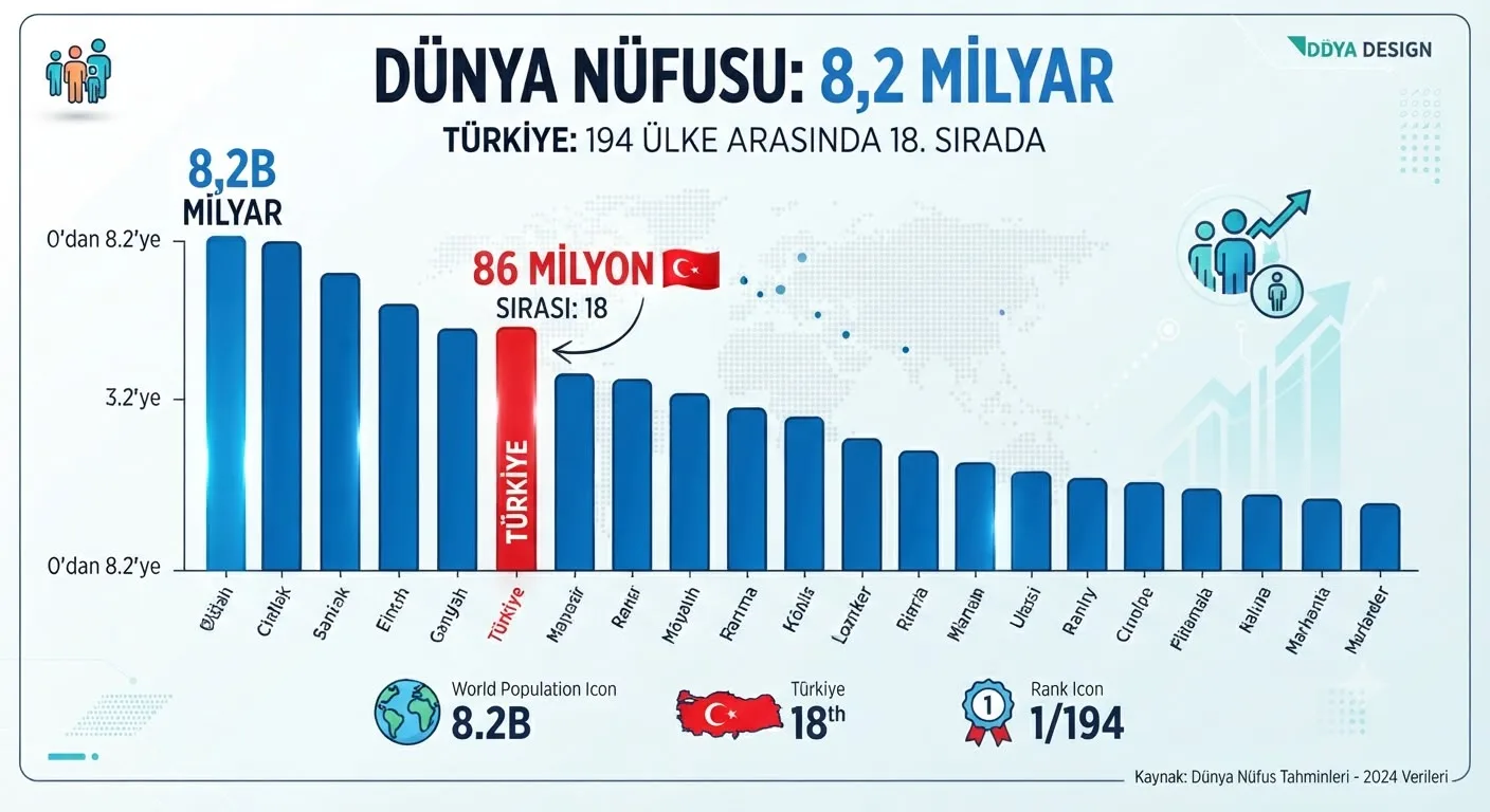 Dünya nüfusu 8,2 milyara ulaştı: Türkiye 194 ülke arasında 18. sırada